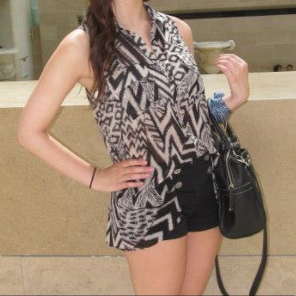 Tribal print button down tank